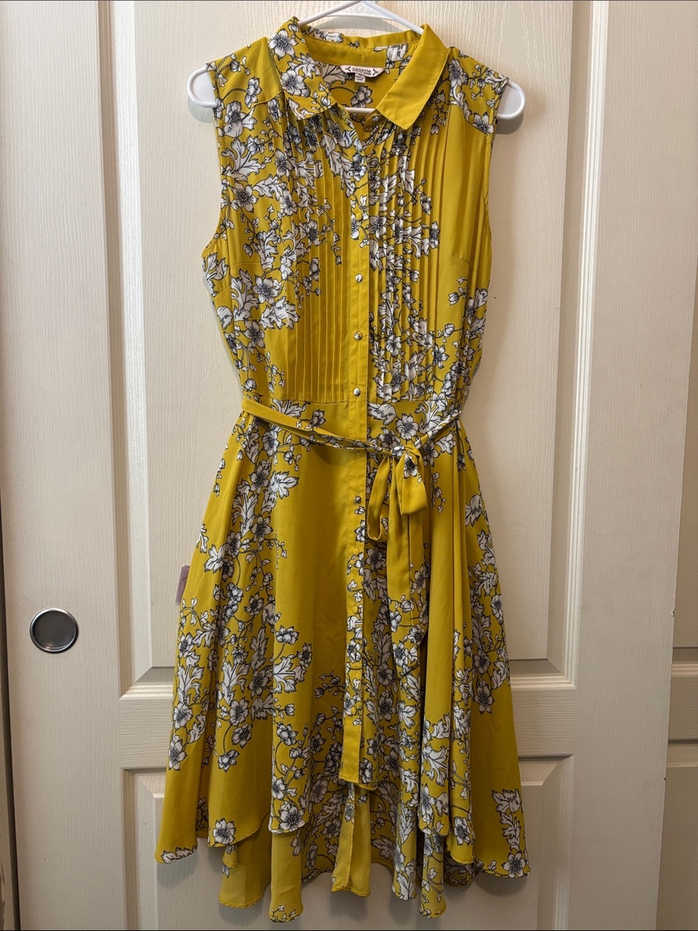 Nanette Lepore Yellow  Floral Flowy Dress with Tie Waist